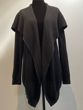Theory Draped Open Cardigan | Black | Cotton Cashmere Blend Size S